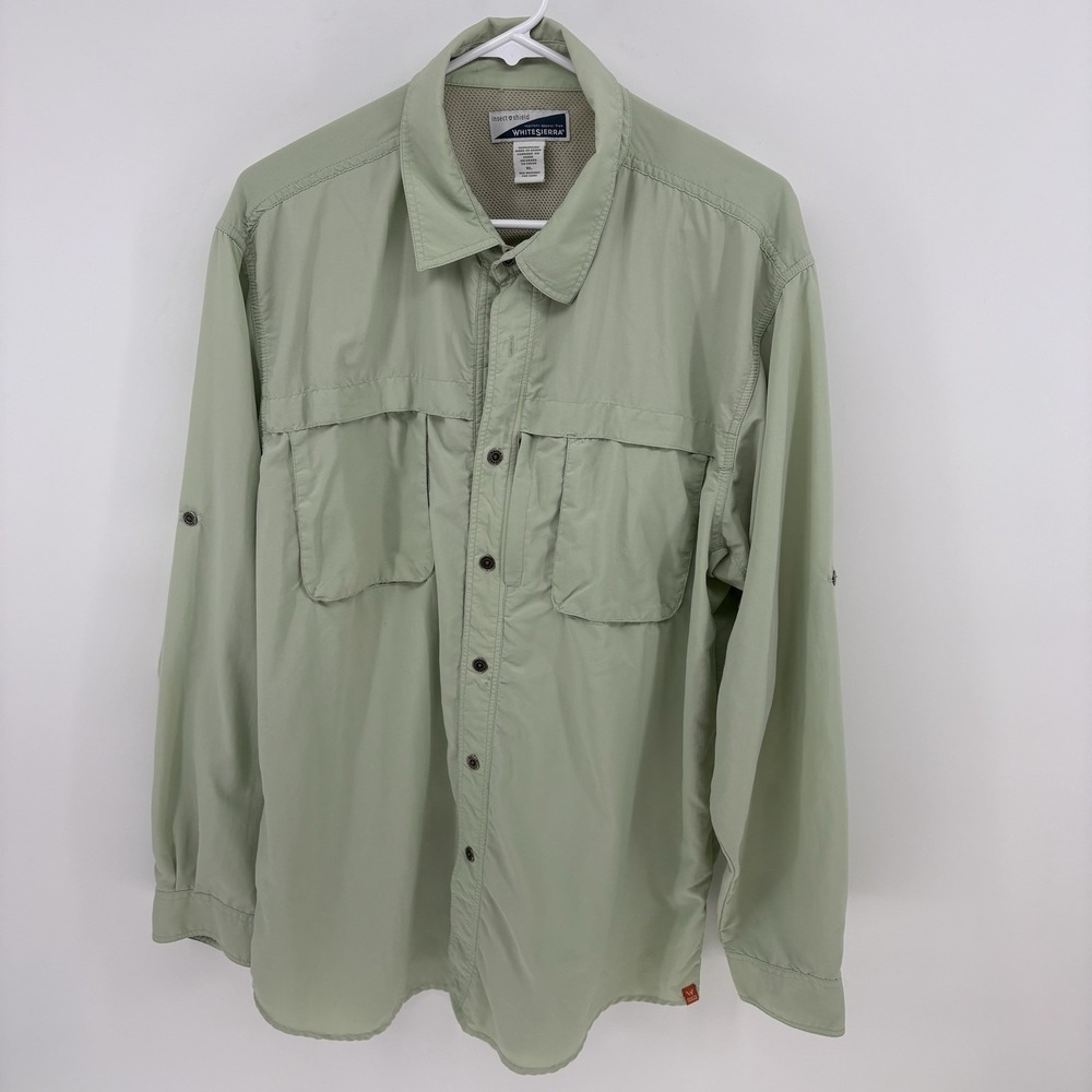 White Sierra Shirt‎ Insect Shield Mint Green Button Up Outdoor Vented Men XL